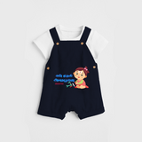 My First Ayudha pooja Customized Ayudha Pooja Tamil Themed Dungaree Set For Girls - NAVY BLUE - 0 - 5 Months Old (Chest 18")