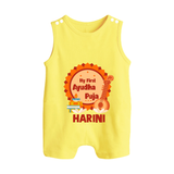 My First Ayudha Puja Celebration Button Romper - PASTEL YELLOW - New Born (Chest 18")
