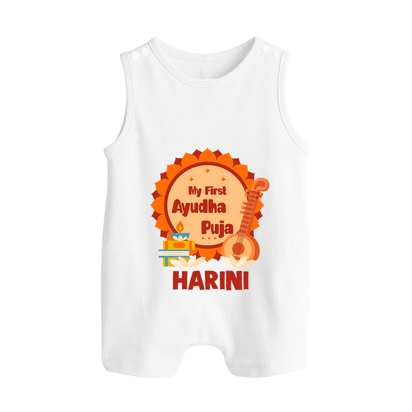 My First Ayudha Puja Celebration Button Romper - WHITE - New Born (Chest 18")