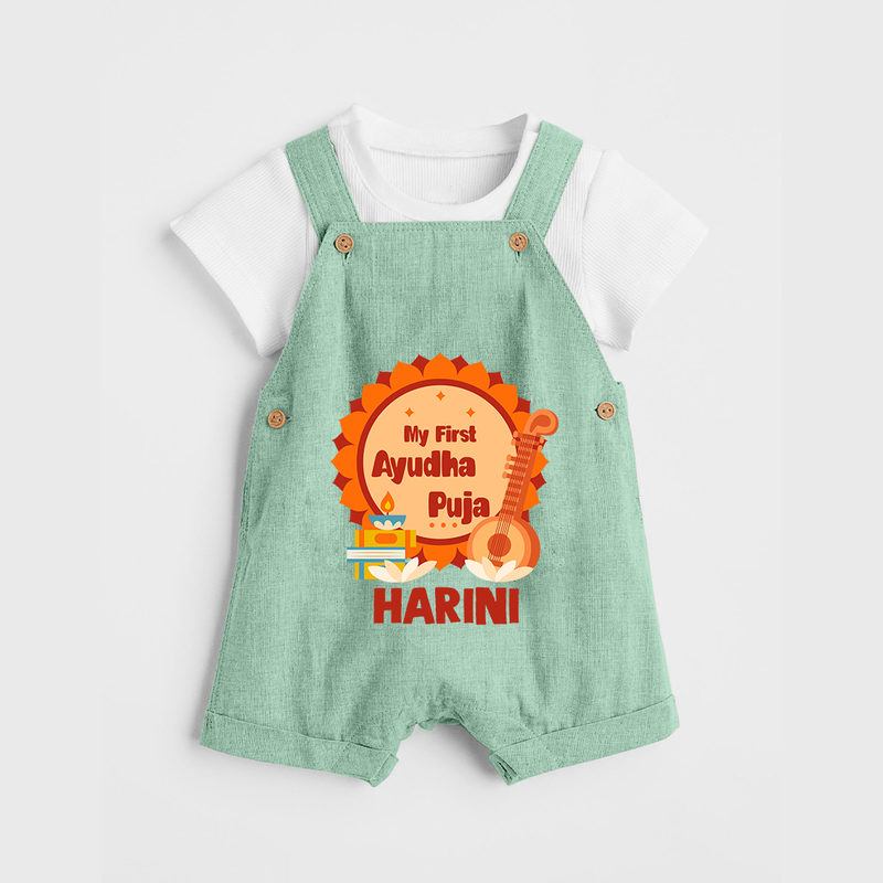 My First Ayudha Puja Dungaree Set | Personalized Baby Outfit for Festival - MINT GREEN - 0 - 5 Months Old (Chest 18")
