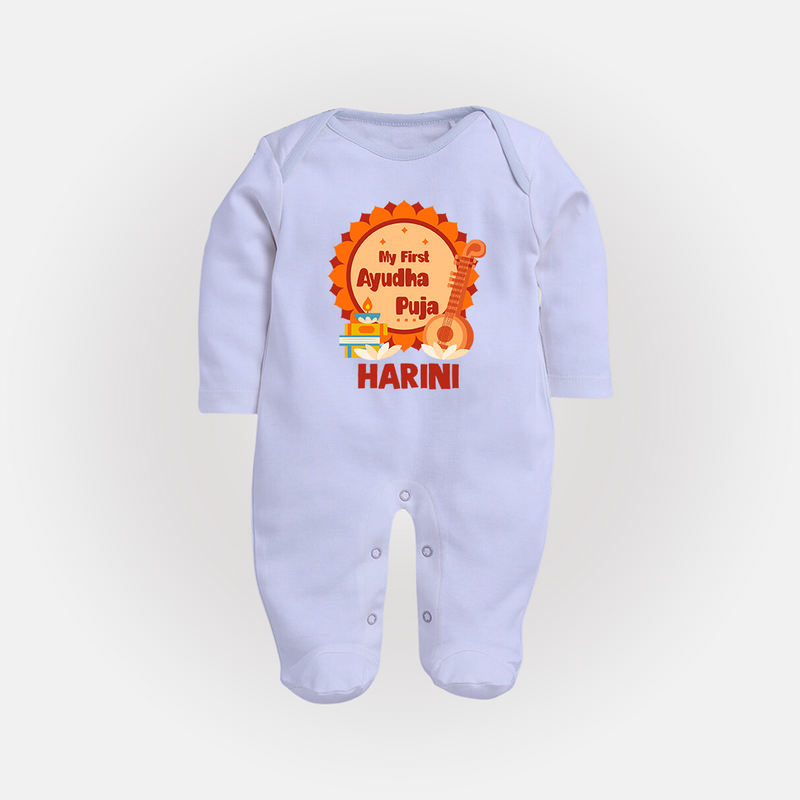 My First Ayudha Puja Sleep Suit | Personalized Baby Outfit for Festival - BABY BLUE - New Born (Chest 7.5")