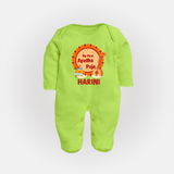 My First Ayudha Puja Sleep Suit | Personalized Baby Outfit for Festival - LIME GREEN - New Born (Chest 7.5")