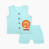 My First Ayudha Puja Jabla Set | Personalized Baby Outfit for Festival - BABY BLUE - 0 - 3 Months Old (Chest 9.8")