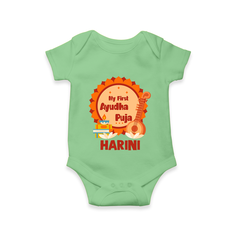 My First Ayudha Puja Romper | Personalized Baby Outfit for Festival - GREEN - New Born (Chest 14")