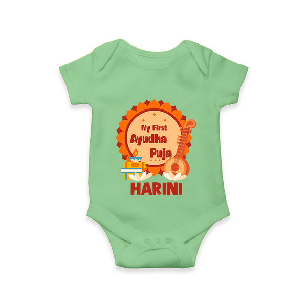 My First Ayudha Puja Celebration Romper - GREEN - New Born (Chest 14")