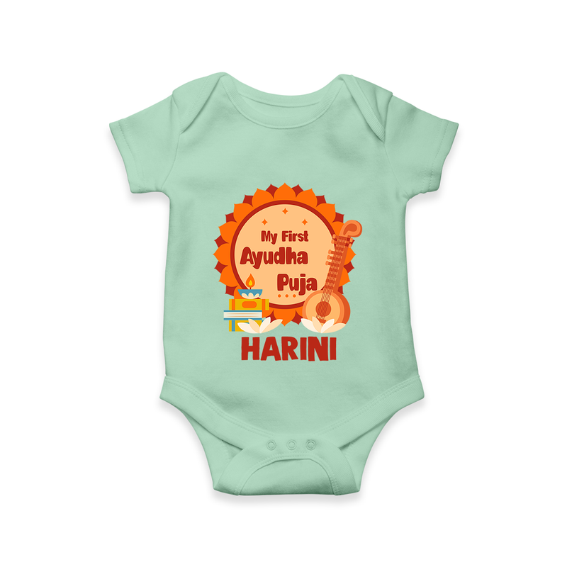 My First Ayudha Puja Romper | Personalized Baby Outfit for Festival - MINT GREEN - New Born (Chest 14")