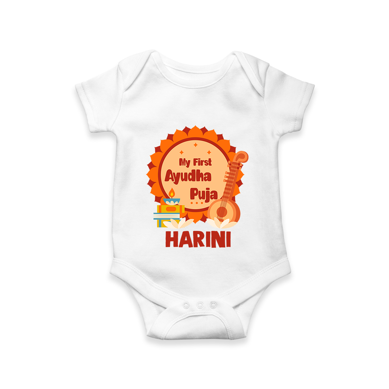 My First Ayudha Puja Romper | Personalized Baby Outfit for Festival - WHITE - New Born (Chest 14")