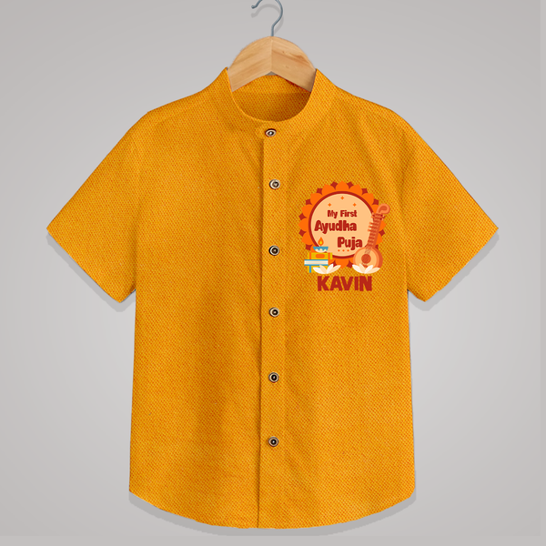 My First Ayudha Puja Shirt | Personalized Baby Outfit for Festival - CHROME YELLOW - 0 - 6 Months Old (Chest 23")