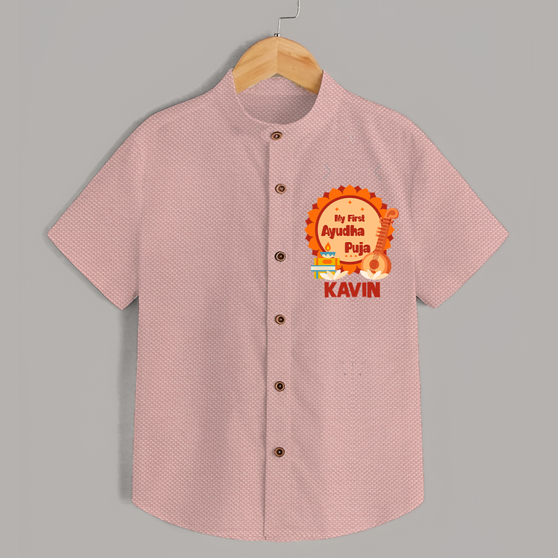 My First Ayudha Puja Shirt | Personalized Baby Outfit for Festival - PEACH - 0 - 6 Months Old (Chest 23")