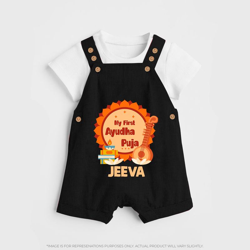 My First Ayudha Puja Dungaree Set | Personalized Baby Outfit for Festival - BLACK - 0 - 5 Months Old (Chest 18")