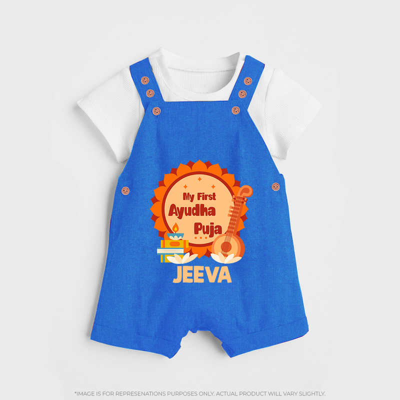 My First Ayudha Puja Dungaree Set | Personalized Baby Outfit for Festival - COBALT BLUE - 0 - 5 Months Old (Chest 18")