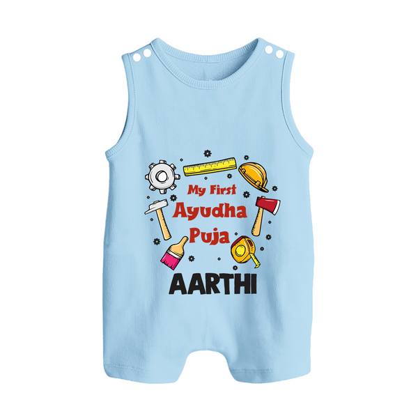 First Ayudha Puja Special Romper Suit | Custom Baby Outfit for Navratri Celebration - BABY BLUE - 0 - 5 Months Old (Chest 18")