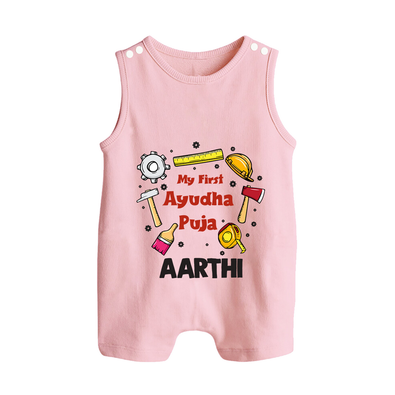 First Ayudha Puja Special Romper Suit | Custom Baby Outfit for Navratri Celebration - BABY PINK - 0 - 5 Months Old (Chest 18")