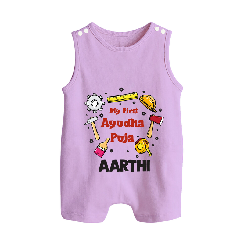 First Ayudha Puja Special Romper Suit | Custom Baby Outfit for Navratri Celebration - LILAC - 0 - 5 Months Old (Chest 18")