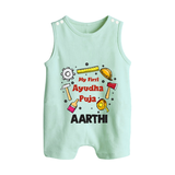 First Ayudha Puja Special Romper Suit | Custom Baby Outfit for Navratri Celebration - MINT GREEN - 0 - 5 Months Old (Chest 18")