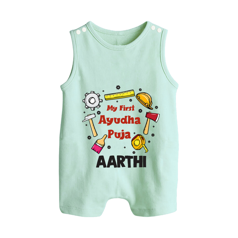 First Ayudha Puja Special Romper Suit | Custom Baby Outfit for Navratri Celebration - MINT GREEN - 0 - 5 Months Old (Chest 18")