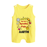 First Ayudha Puja Special Romper Suit | Custom Baby Outfit for Navratri Celebration - PASTEL YELLOW - 0 - 5 Months Old (Chest 18")