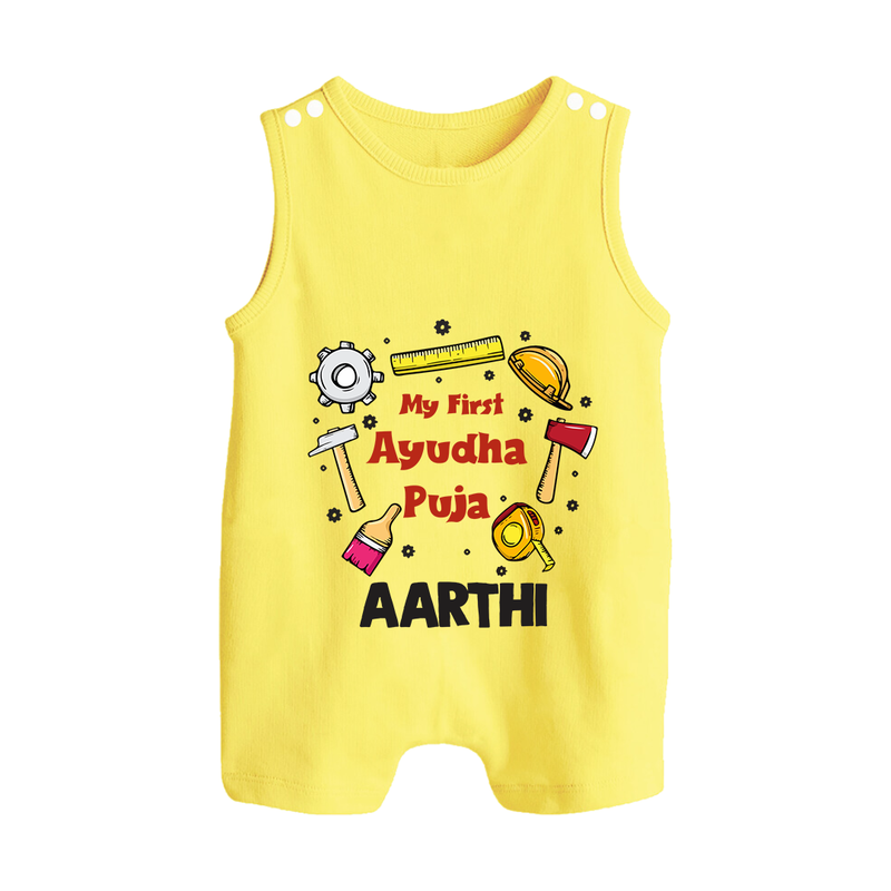 First Ayudha Puja Special Romper Suit | Custom Baby Outfit for Navratri Celebration - PASTEL YELLOW - 0 - 5 Months Old (Chest 18")