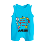 First Ayudha Puja Special Romper Suit | Custom Baby Outfit for Navratri Celebration - SKY BLUE - 0 - 5 Months Old (Chest 18")