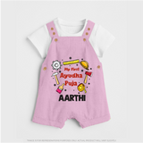First Ayudha Puja Special Dungaree Set | Custom Baby Outfit for Navratri Celebration - BABY PINK - 0 - 5 Months Old (Chest 18")