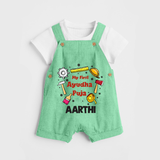 First Ayudha Puja Special Dungaree Set | Custom Baby Outfit for Navratri Celebration - GREEN - 0 - 5 Months Old (Chest 18")