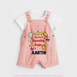 First Ayudha Puja Special Dungaree Set | Custom Baby Outfit for Navratri Celebration - PEACH - 0 - 5 Months Old (Chest 18")