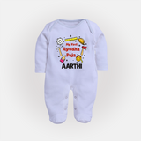 First Ayudha Puja Special Sleep Suit | Custom Baby Outfit for Navratri Celebration - BABY BLUE - New Born (Chest 7.5")