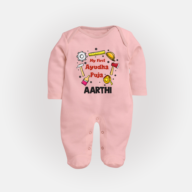 First Ayudha Puja Special Sleep Suit | Custom Baby Outfit for Navratri Celebration - BABY PINK - New Born (Chest 7.5")