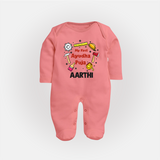 First Ayudha Puja Special Sleep Suit | Custom Baby Outfit for Navratri Celebration - PEACH - New Born (Chest 7.5")