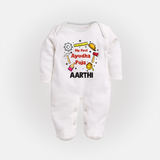First Ayudha Puja Special Sleep Suit | Custom Baby Outfit for Navratri Celebration - WHITE - New Born (Chest 7.5")