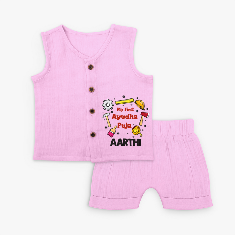 First Ayudha Puja Special Jabla Set | Custom Baby Outfit for Navratri Celebration - BABY PINK - 0 - 3 Months Old (Chest 9.8")
