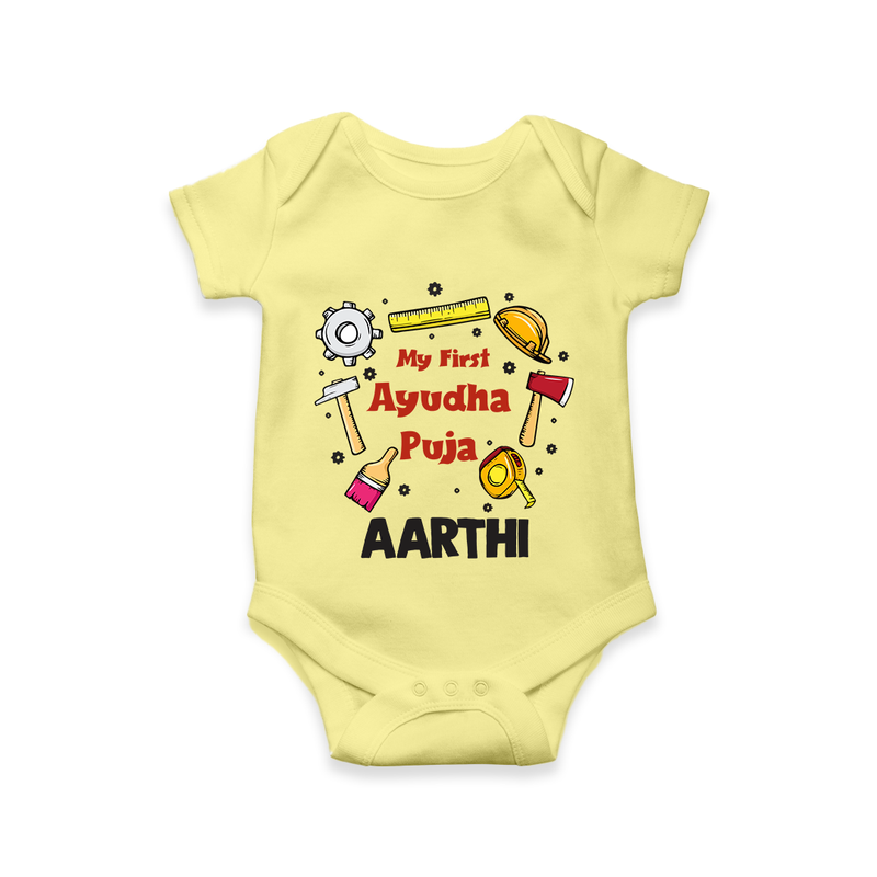 First Ayudha Puja Special Romper | Custom Baby Outfit for Navratri Celebration - PASTEL YELLOW - New Born (Chest 14")