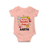 First Ayudha Puja Special Romper | Custom Baby Outfit for Navratri Celebration - PEACH - New Born (Chest 14")