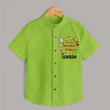 First Ayudha Puja Special Shirt | Custom Baby Outfit for Navratri Celebration - LIME GREEN - 0 - 6 Months Old (Chest 23")