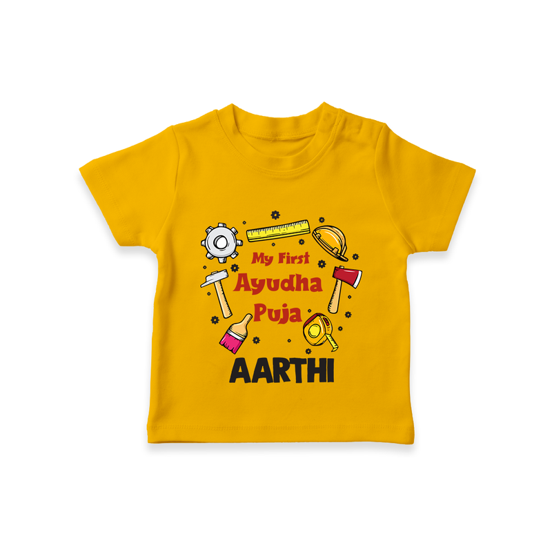 First Ayudha Puja Special T-Shirt | Custom Baby Outfit for Navratri Celebration - CHROME YELLOW - 0-5 Months Old (Chest 17")