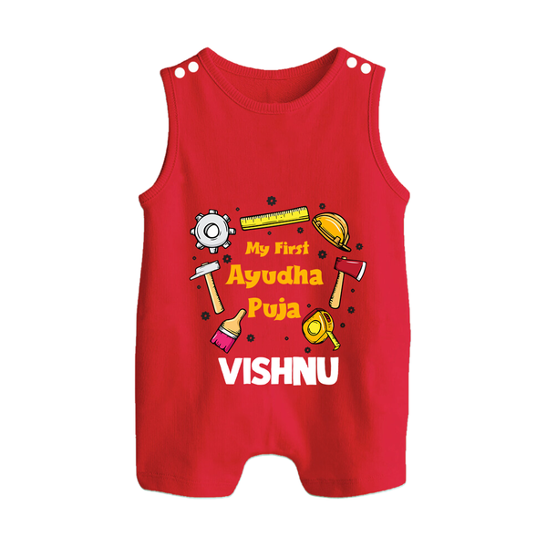 My First Ayudha Puja Tools Button Romper - RED - New Born (Chest 18")