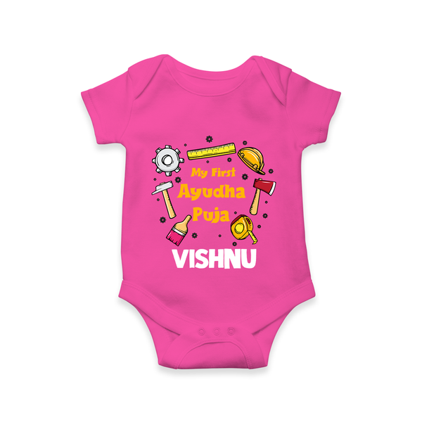 First Ayudha Puja Special Romper | Custom Baby Outfit for Navratri Celebration - HOT PINK - New Born (Chest 14")