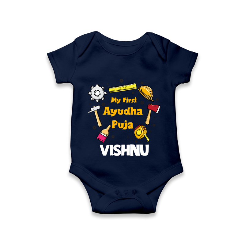 First Ayudha Puja Special Romper | Custom Baby Outfit for Navratri Celebration - NAVY BLUE - New Born (Chest 14")