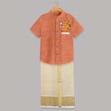 First Ayudha Puja Special Shirt and Dhoti | Custom Baby Outfit for Navratri Celebration - ORANGE - 0 - 6 Months Old (Chest-23") (Dhoti length-14")