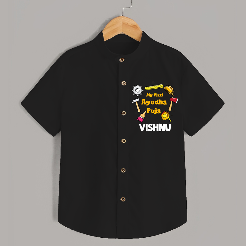 First Ayudha Puja Special Shirt | Custom Baby Outfit for Navratri Celebration - BLACK - 0 - 6 Months Old (Chest 23")