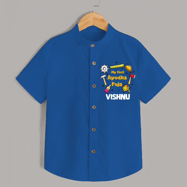 First Ayudha Puja Special Shirt | Custom Baby Outfit for Navratri Celebration - COBALT BLUE - 0 - 6 Months Old (Chest 23")