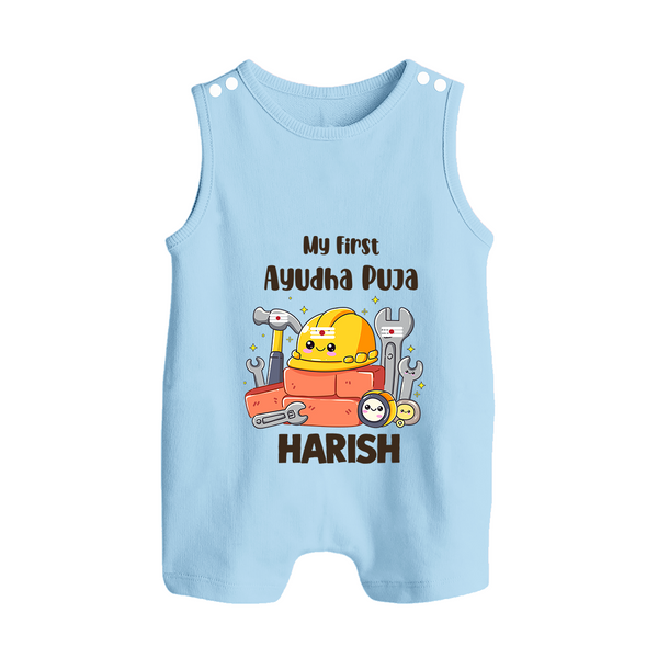 My First Ayudha Puja Workshop Button Romper - BABY BLUE - New Born (Chest 18")