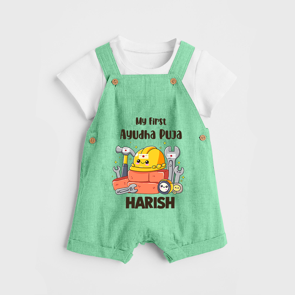 Baby's First Ayudha Puja Dungaree Set | Custom Festival Outfit for Little Ones - GREEN - 0 - 5 Months Old (Chest 18")