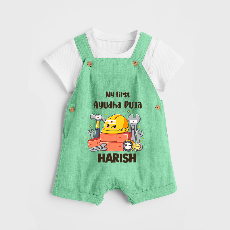 Baby's First Ayudha Puja Dungaree Set | Custom Festival Outfit for Little Ones - GREEN - 0 - 5 Months Old (Chest 18")