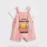 Baby's First Ayudha Puja Dungaree Set | Custom Festival Outfit for Little Ones - PEACH - 0 - 5 Months Old (Chest 18")