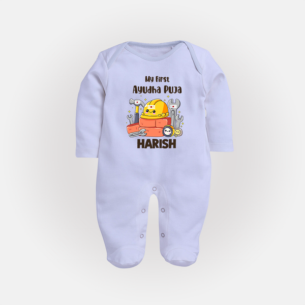 Baby's First Ayudha Puja Sleep Suit | Custom Festival Outfit for Little Ones - BABY BLUE - New Born (Chest 7.5")