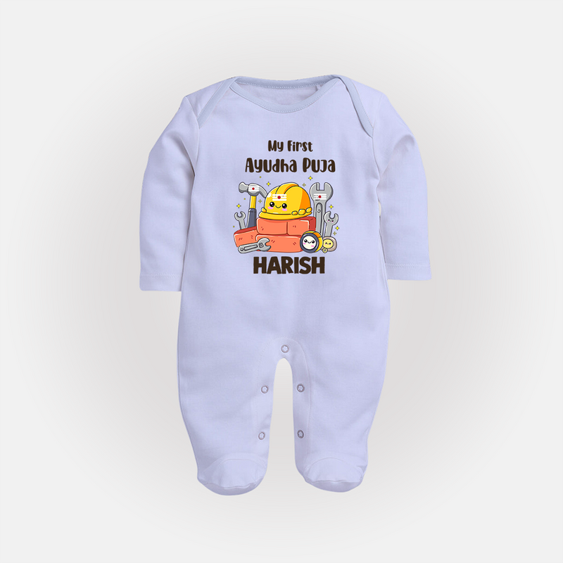 Baby's First Ayudha Puja Sleep Suit | Custom Festival Outfit for Little Ones - BABY BLUE - New Born (Chest 7.5")