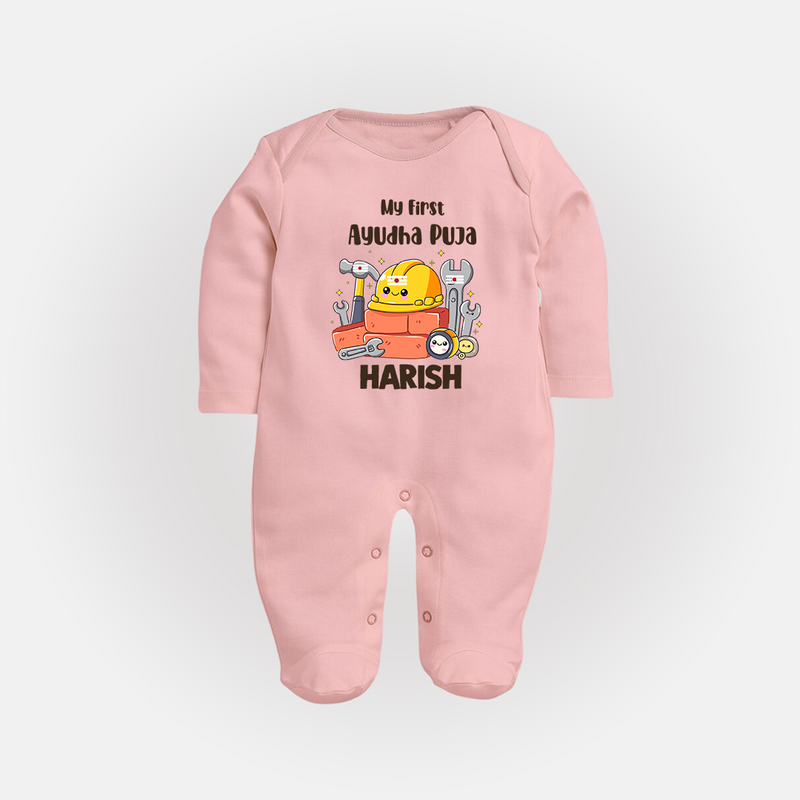 Baby's First Ayudha Puja Sleep Suit | Custom Festival Outfit for Little Ones - BABY PINK - New Born (Chest 7.5")