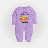 Baby's First Ayudha Puja Sleep Suit | Custom Festival Outfit for Little Ones - LILAC - New Born (Chest 7.5")