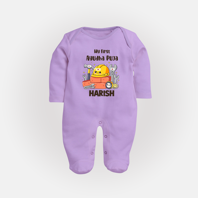 Baby's First Ayudha Puja Sleep Suit | Custom Festival Outfit for Little Ones - LILAC - New Born (Chest 7.5")